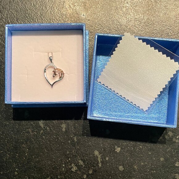 Beautiful Silver Heart and Rose Gold Horse Pendant Necklace (NWOT) - Picture 15 of 16